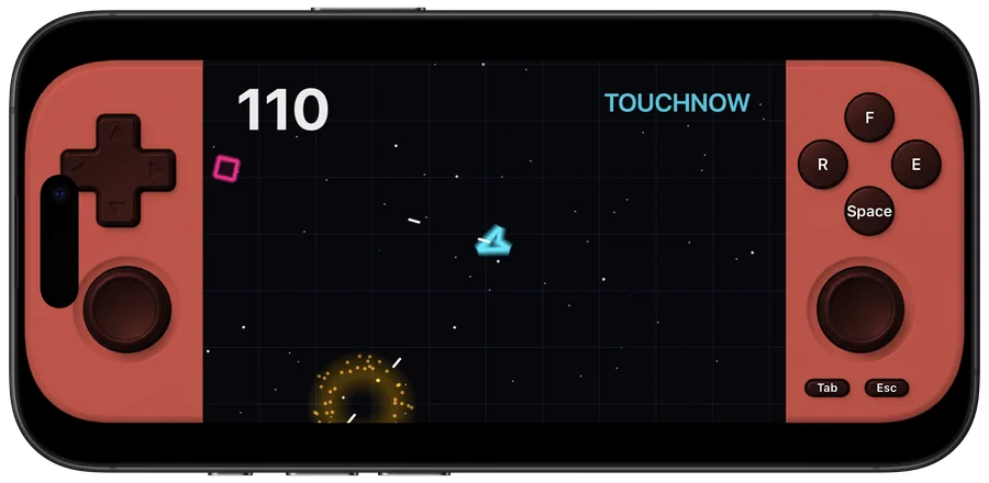 O controlador virtual TouchNow no modo de jogo
